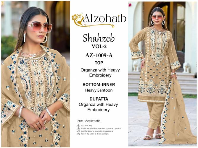Shahzeb Vol 2 By Alzohaib Embroidery Organza Pakistani Suits Wholesale Online 
